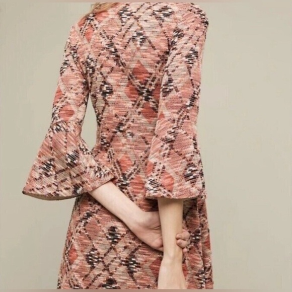 Maeve by Anthropologie Argyle Erina dark coral a-line bell sleeves dress size L - Picture 5 of 15
